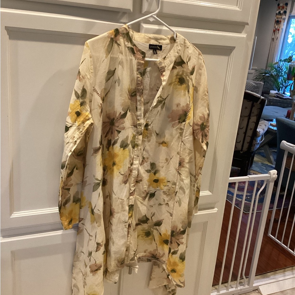 Floral Button Down Shirt - Cream and Yellow